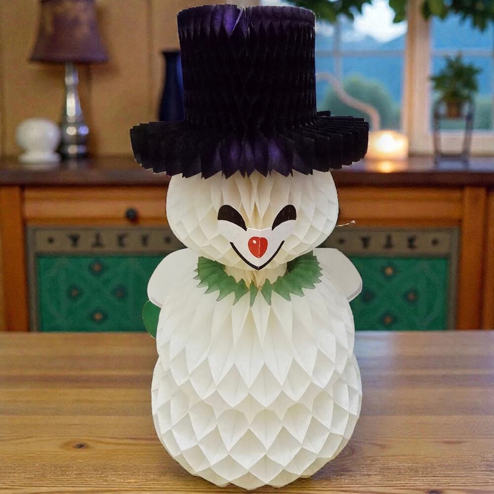 Vintage 1960s Honeycomb Snowman Centerpiece 11" Amscan Denmark‎